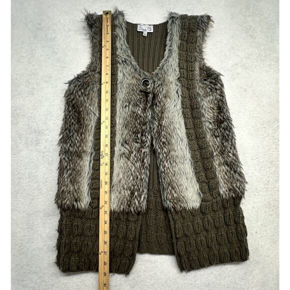 Emma G Womens Large Vest Faux Fur Sweater Wool Cardigan - Picture 3 of 7
